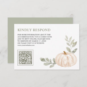 Carte D'accompagnement Feuille  blanc Citrouille QR Code RSVP Mariage