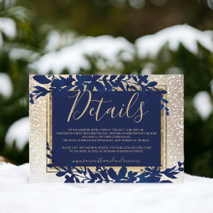 Carte D'accompagnement feuille de typographie dorée détails bleus neige h