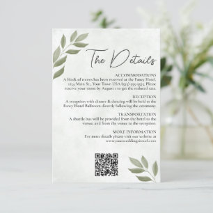 Carte D'accompagnement Feuille désiré Sage Green Détails du Mariage QR Co