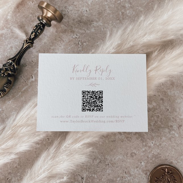 Carte D'accompagnement Feuille minimale | Blush Pink QR Code Mariage RSVP (Créateur téléchargé)