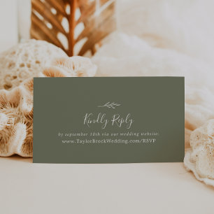 Carte D'accompagnement Feuille minimale Dark Green Mariage Website RSVP