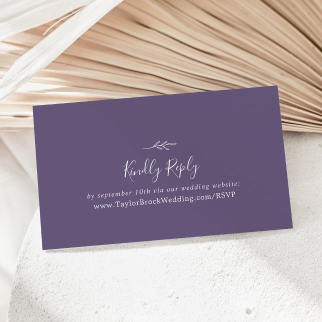 Carte D'accompagnement Feuille minimale | Plum Purple Mariage Website RSV (Créateur téléchargé)