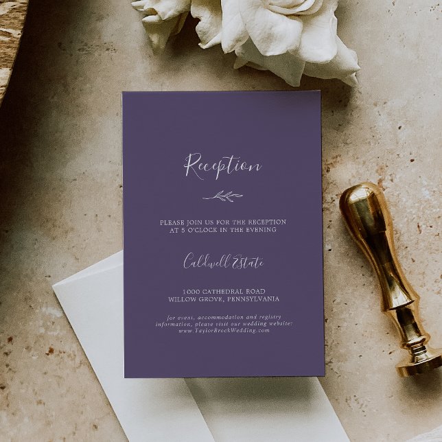 Carte D'accompagnement Feuille minimale | Réception Mariage Plum Purple (Créateur téléchargé)