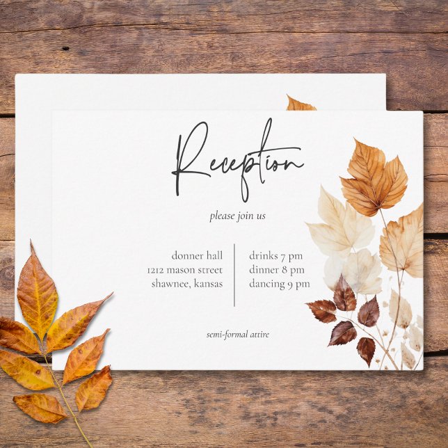 Carte D'accompagnement Feuilles d'automne rustiques et délicates de Bourg (Rustic Delicate Burgundy & Rust Fall Leaves Reception Enclosure Card)