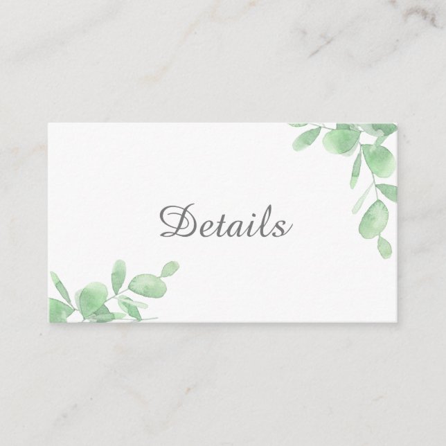 Carte D'accompagnement Feuilles de l'Eucalyptus Vert. Détails du mariage (Devant)
