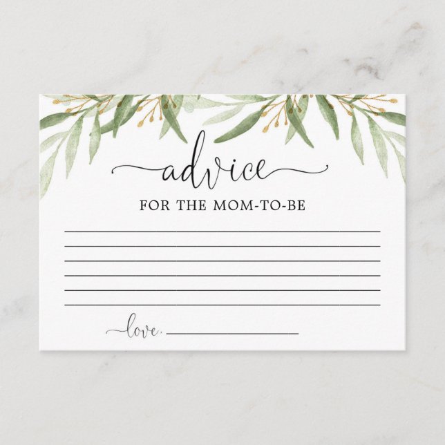 Carte D'accompagnement Feuilles d'or vert Conseils pour les parents mères (Devant)