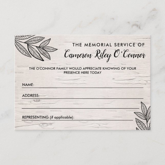 Carte D'accompagnement Feuilles et Birch Memorial Service (Devant)