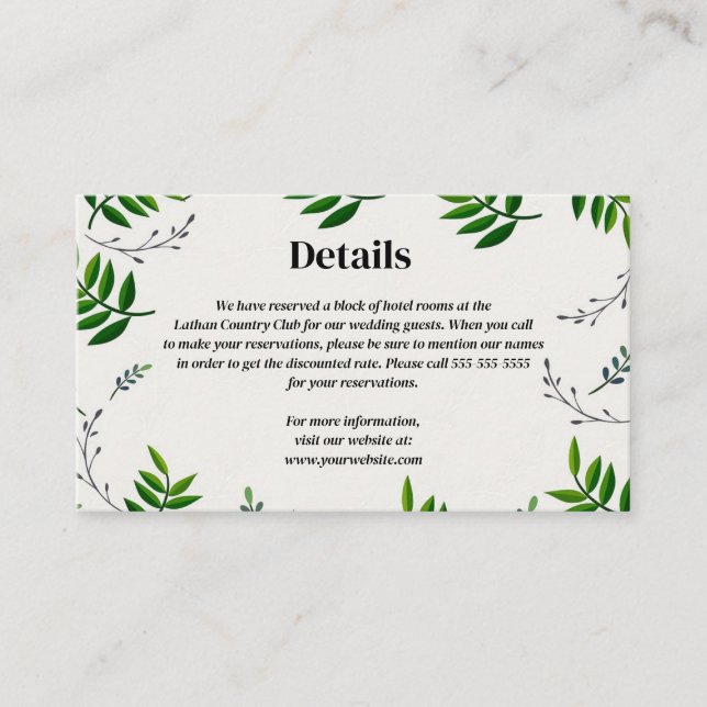 Carte D'accompagnement Feuilles foncé modifiable Détails du Mariage (Devant)