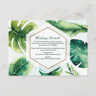 Carte D'accompagnement Feuilles tropicales vertes détails de mariage chic