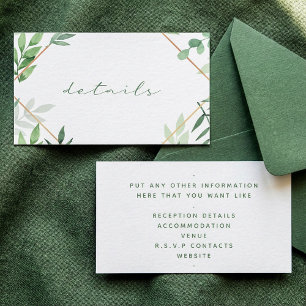 Carte D'accompagnement Feuilles verts, bordure en or, détails mariage