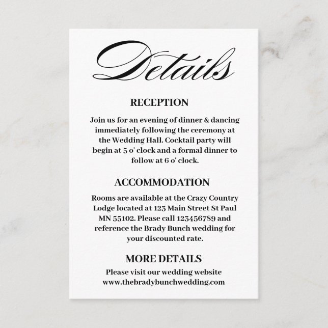 Carte D'accompagnement Fiche de boîtier de détails minimaux pour le Maria (Devant)