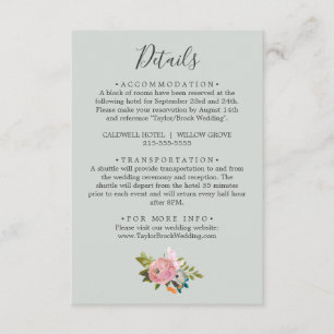 Carte D'accompagnement Fiche de boîtier Mariage floral peint Détails