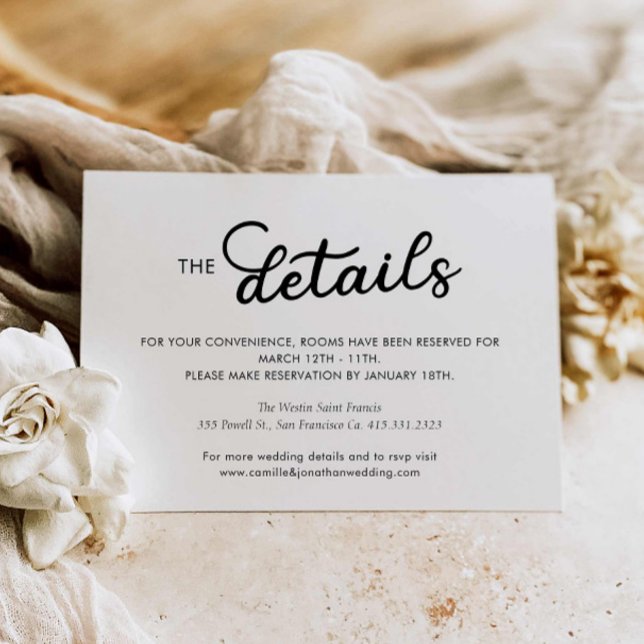 Carte D'accompagnement Fiche de boîtier minimaliste moderne Détails du Ma (Modern Wedding Details Card)