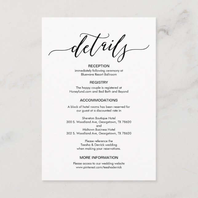 Carte D'accompagnement Fiche de boîtier pour détails Mariages (Devant)