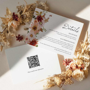 Carte D'accompagnement Fiche de détails du Mariage floral avec code QR