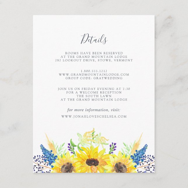 Carte D'accompagnement Fiche d'information de l'invité Flowerfields (Devant)