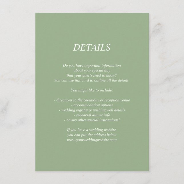 Carte D'accompagnement Fiche d'information/détails du mariage vert clair (Devant)