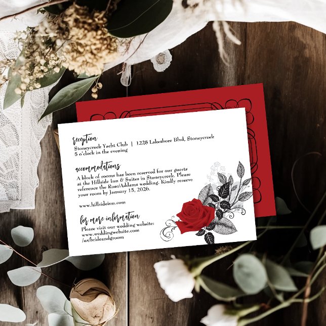 Carte D'accompagnement Fiche d'information du Mariage Roses rouges romant (Créateur téléchargé)