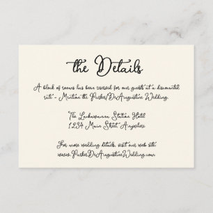 Carte D'accompagnement Fiche du boîtier Détails du Mariage de script