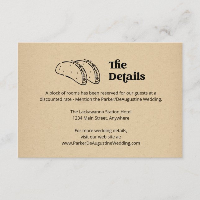 Carte D'accompagnement Fiche du boîtier du Mariage Taco (Devant)