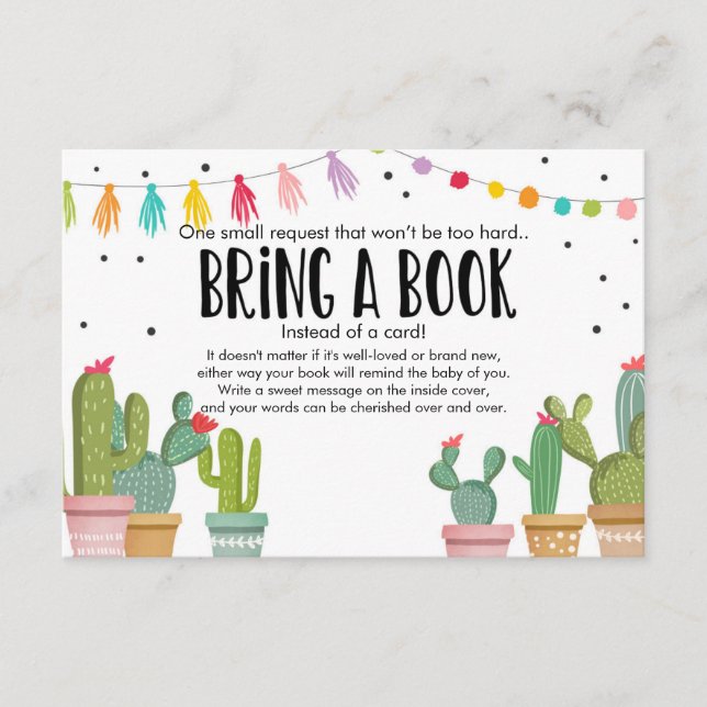 Carte D'accompagnement Fiesta Baby shower Cactus Apportez un livre Boîtie (Devant)