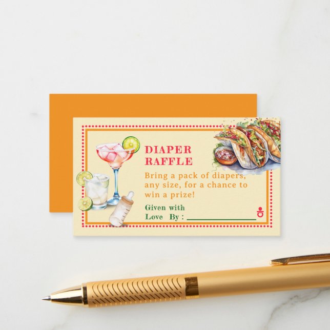 Carte D'accompagnement Fiesta Tacos Tequila Baby shower Déchets Raffle (Devant/Arrière en situation)