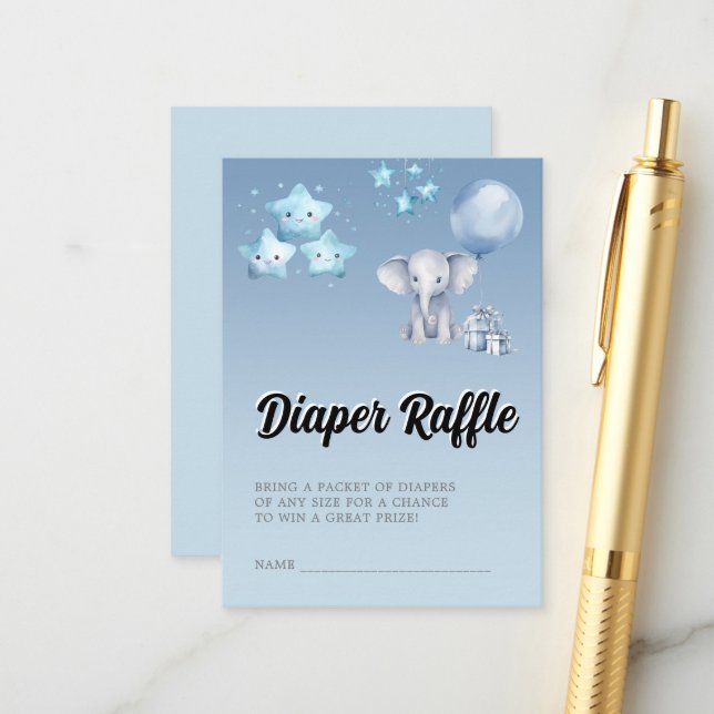 Carte D'accompagnement Filet bleu éléphant et Baby shower à balloon (Devant/Arrière en situation)