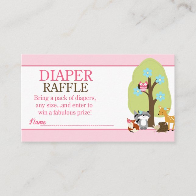 Carte D'accompagnement Fille Animaux de bois Baby shower Déchets Raffle (Devant)