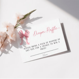 Carte D'accompagnement Fille Baby shower Pink Bow Diaper Raffle