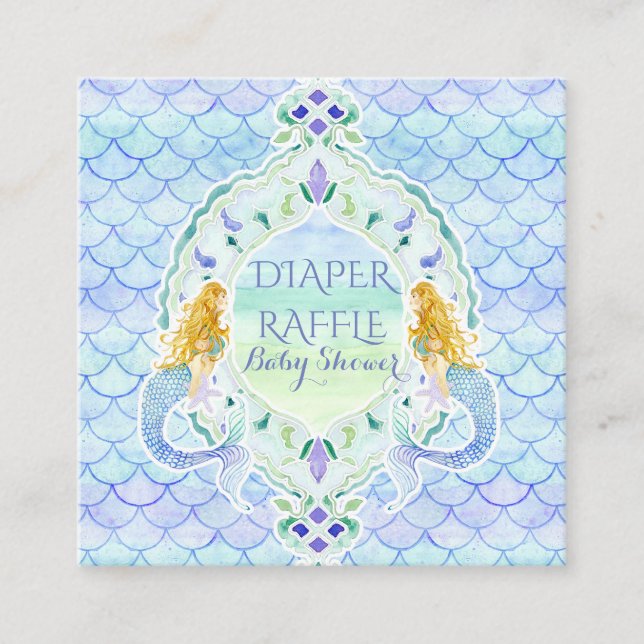 Carte D'accompagnement Fille de sirène Baby shower Déchets Raffle Aquarel (Devant)