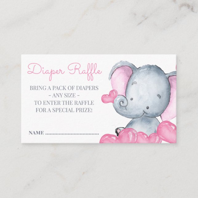 Carte D'accompagnement Fille Eléphant Baby shower Déchets Raffle (Devant)