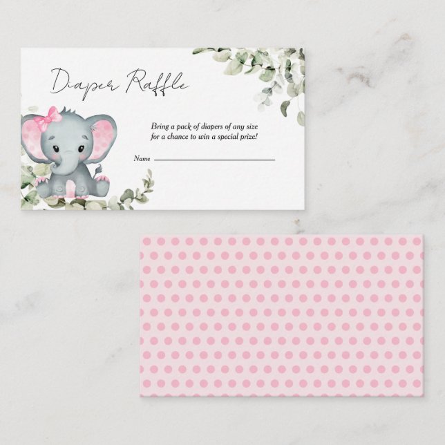 Carte D'accompagnement Fille éléphante Baby shower Déchets Raffle (Devant / Derrière)