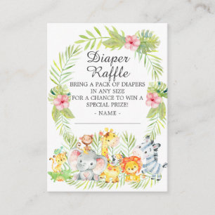 Carte D'accompagnement Fille Jungle Animaux Baby shower Déchets Raffle