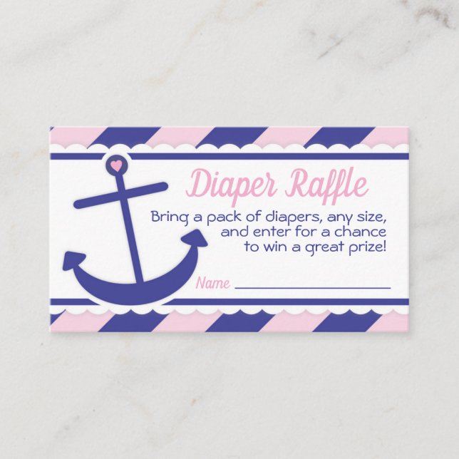 Carte D'accompagnement Fille Nautique Ancre Baby shower Déchets Raffle (Devant)