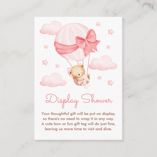 Carte D'accompagnement Fille Ours rose Balloon Baby Display Douche (Devant)
