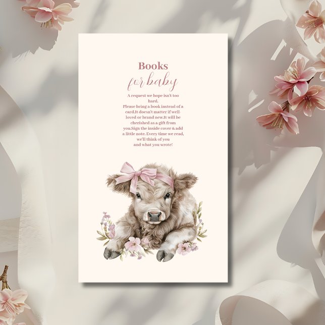 Carte D'accompagnement Fille Rose Floral Vache Highland Bébé Livres pour  (Créateur téléchargé)