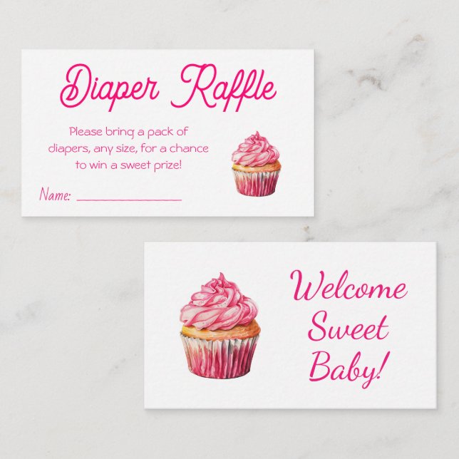Carte D'accompagnement Filles Cupcake roseBébé Douche Déchets Raffle Tick (Devant / Derrière)