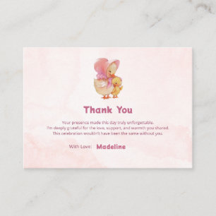 Carte D'accompagnement Fillette au petit canard à l'aquarelle rose Merci