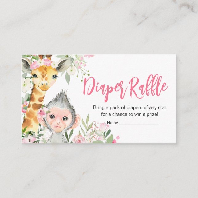 Carte D'accompagnement Fillette Safari Animaux Baby shower Déchets Raffle (Devant)