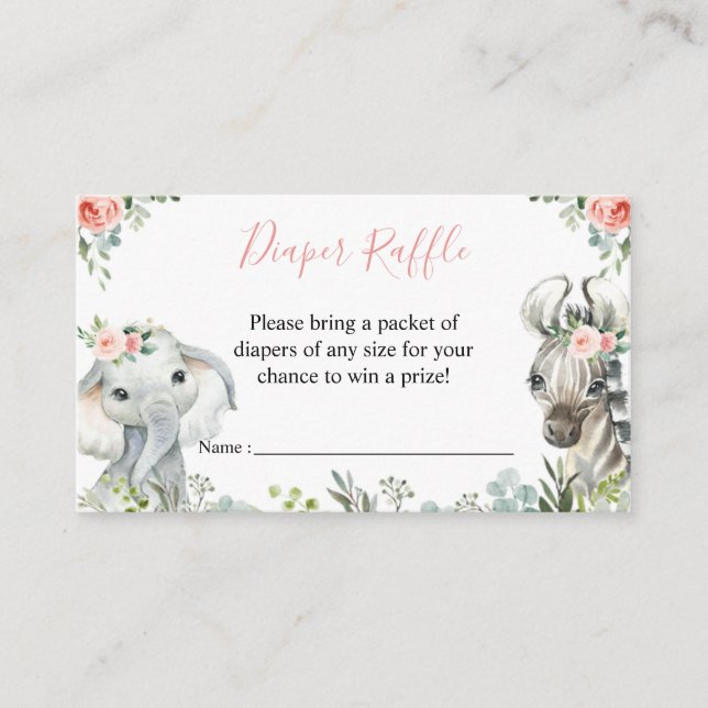 Carte D'accompagnement Fillette Safari Baby shower animal Déchets Raffle (Devant)