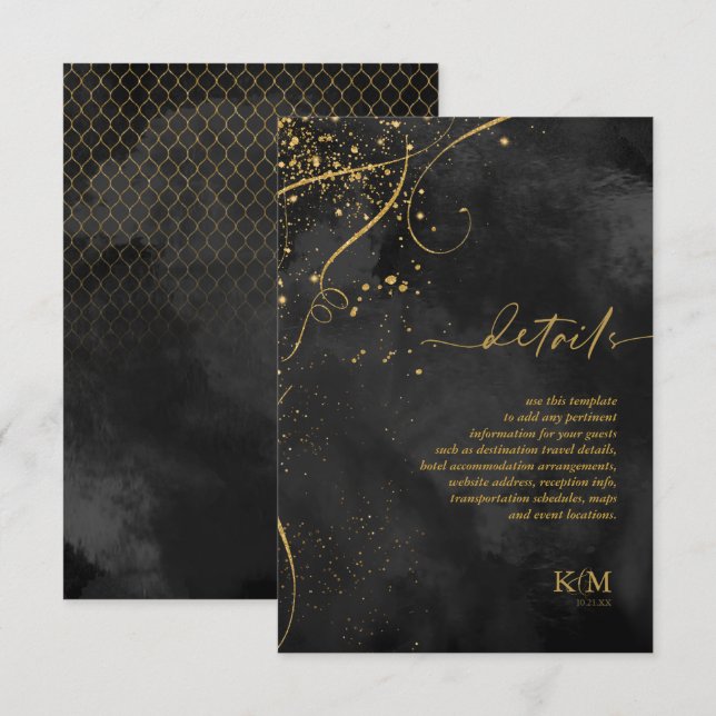 Carte D'accompagnement Fine Lines Gold Détails Abstraits Black ID867 (Devant / Derrière)