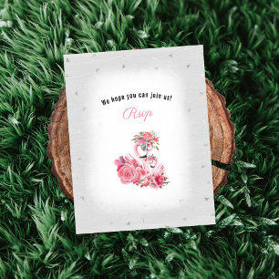 Carte D'accompagnement Flamant rose Ballerina Baby shower argenté RSVP