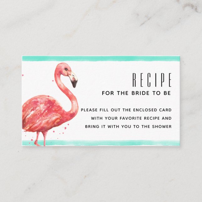 Carte D'accompagnement Flamant rose rose aquarelle Recette pour la mariée (Devant)