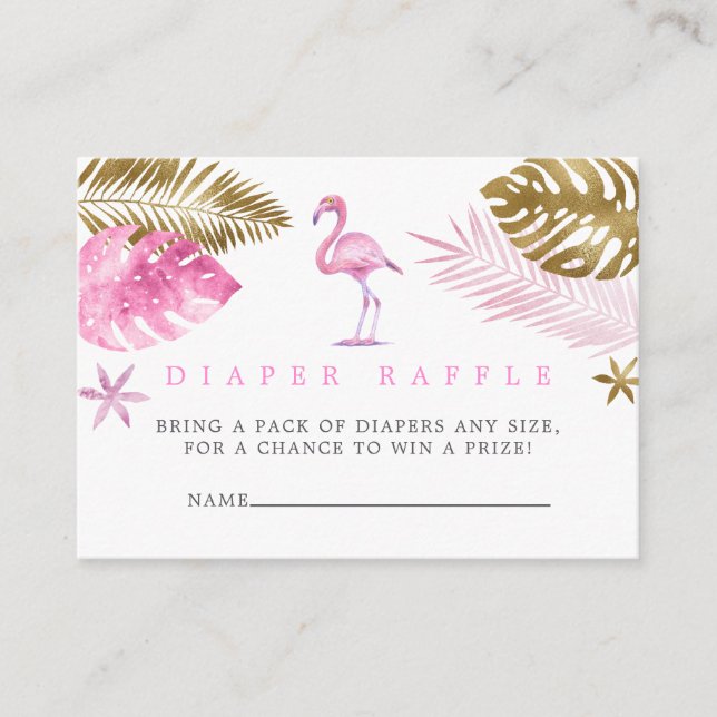 Carte D'accompagnement Flamant rose rose et or Baby shower Déchets Raffle (Devant)