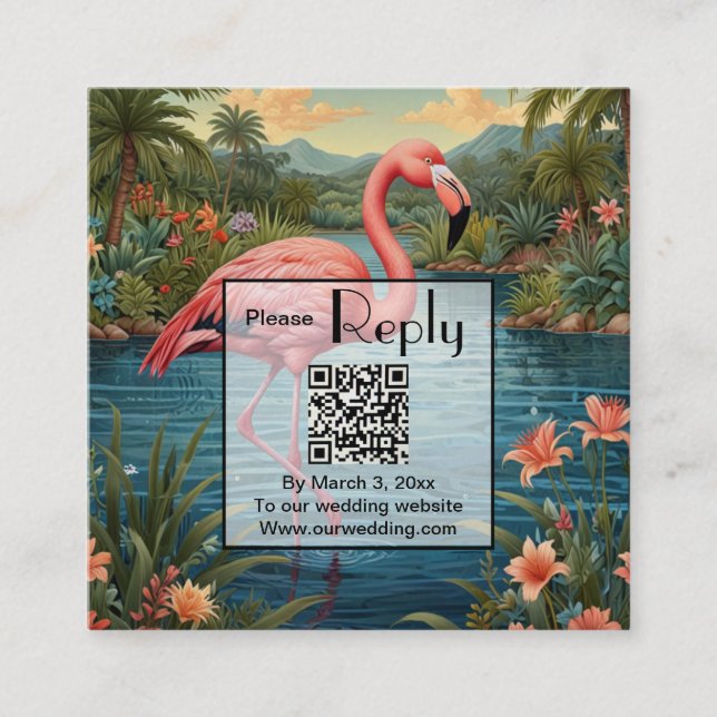 Carte D'accompagnement Flamant rose rose personnalise le code QR (Devant)
