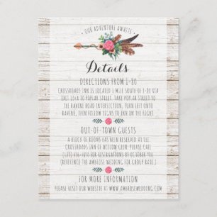 Carte D'accompagnement Flèche bohème rustique Détails du Mariage / Insert