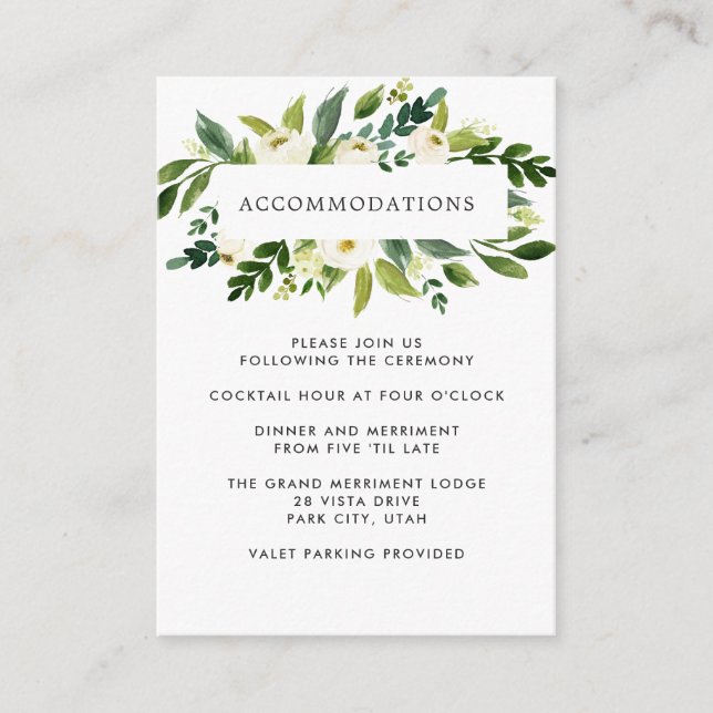 Carte D'accompagnement Fleur blanche | Hébergement Floral MARIAGE Hotel (Devant)