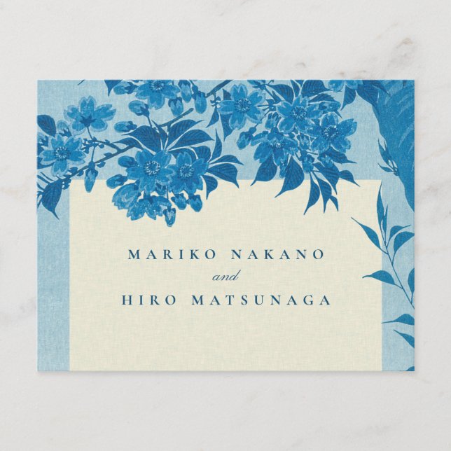 Carte D'accompagnement Fleur de cerisier bleu japonais antique (Devant)