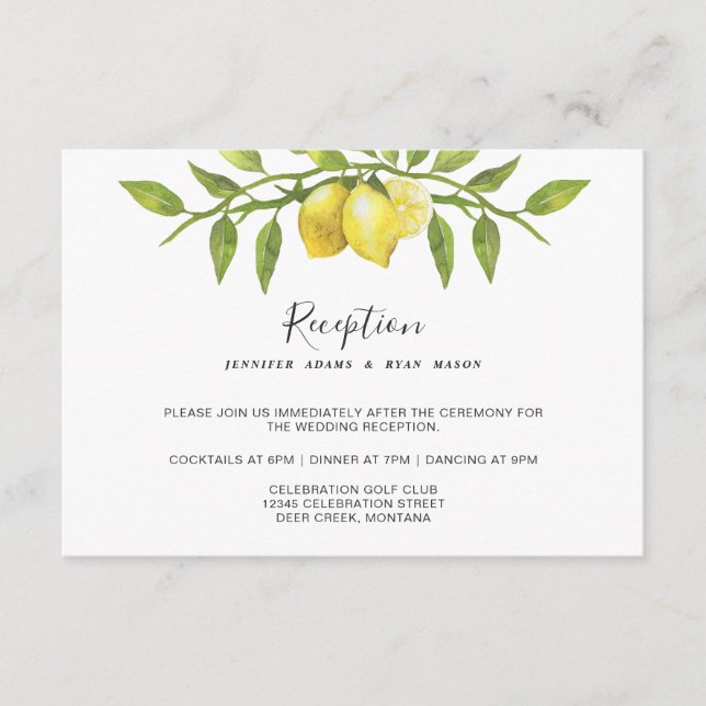 Carte D'accompagnement Fleur de citrons Verdure Floral Mariage Réception (Devant)