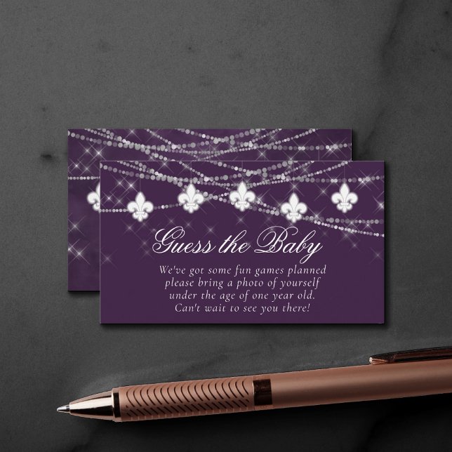 Carte D'accompagnement Fleur de Lis Eggplant Purple Lights Guess the Baby (Créateur téléchargé)